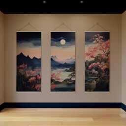 Moonlight Night Cherry Blossom Tapestry - Wall Hanging Unique Art - thumbnail 3