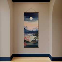 Moonlight Night Cherry Blossom Tapestry - Wall Hanging Unique Art - thumbnail 2