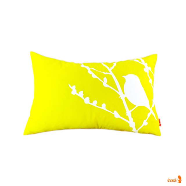 Lemon Yellow Bird On Cherry Blossom Rectangle Pillow - image 1