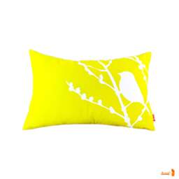 Lemon Yellow Bird On Cherry Blossom Rectangle Pillow - thumbnail 1