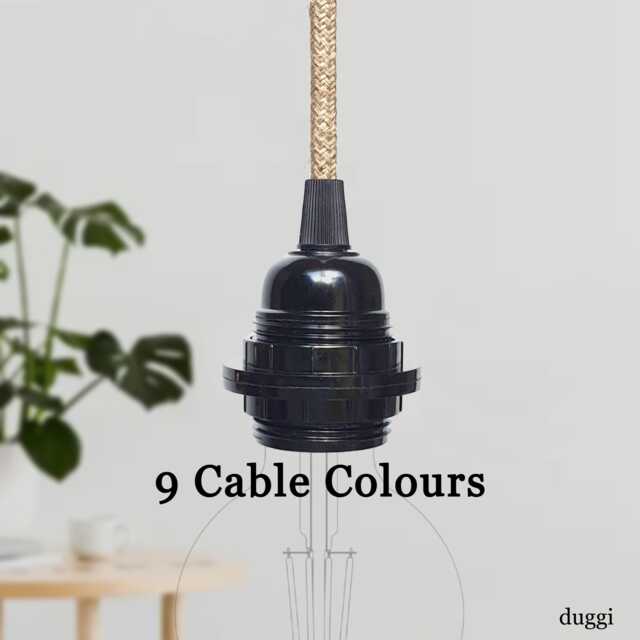 Plug in Pendant Light - Black Bakelite Threaded E27 Lamp Holder Hanging Fabric Cable Cord Reading, Ambient Or Mood Lighting - image 1
