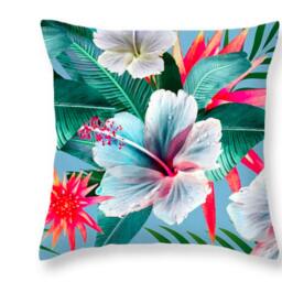 Vintage Hawaii Pillow, Cushion, Tropical Durable Fabric, Throw Pillows 16x 16, 18x18 Or 20x20 Inches, Lumbar 20x14 Hibiscus Palm Leaf Print - thumbnail 2