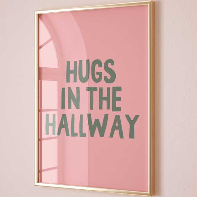 Hugs in The Hallway Art Print, Entryway Wall Decor, Family Home Dusty Pink & Green - image 1