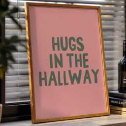 Hugs in The Hallway Art Print, Entryway Wall Decor, Family Home Dusty Pink & Green - thumbnail 3