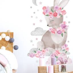 Wall Decor Rabbit Pink, Kids Room Wall Art, Animal Wallpaper, Girl Decor, Baby Decals - thumbnail 3
