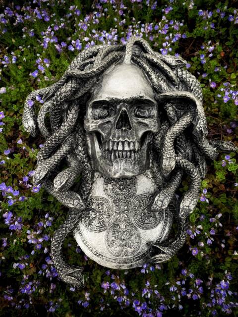 Medusa Skull Wall Plaque, Hand Painted Resin Sculpture - Mythic Gothic Art Plaque For & Fantasy Home Decor, 10 - image 1
