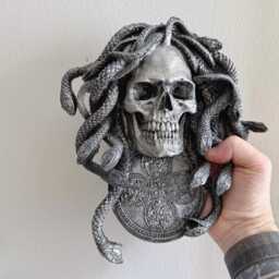 Medusa Skull Wall Plaque, Hand Painted Resin Sculpture - Mythic Gothic Art Plaque For & Fantasy Home Decor, 10 - thumbnail 2