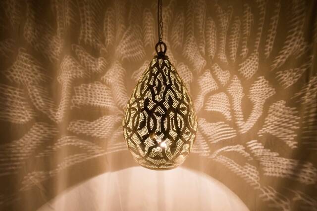 Handmade Moroccan Brass Pendant Light With Fish Pattern, Hanging Lamp, Gold Lampshade, Home Decor Lighting & Ceiling - image 1