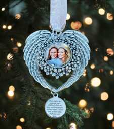 Photo Memorial Christmas Tree Charm Personalised Image Bauble Decoration, Angel Wings Ornament in Loving Memory Gift - thumbnail 1