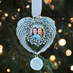 Photo Memorial Christmas Tree Charm Personalised Image Bauble Decoration, Angel Wings Ornament in Loving Memory Gift - thumbnail 2