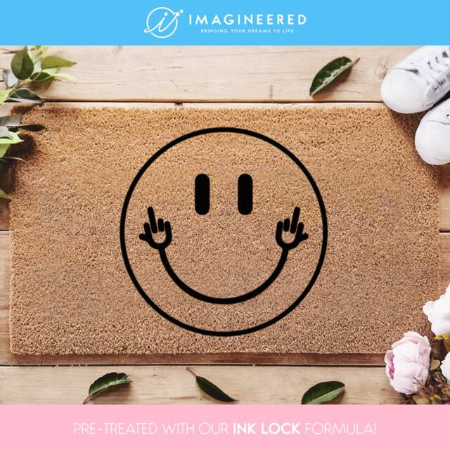 Funny Rude Smiley Face Design Doormat, Cartoon Design, Middle Finger Face, Doormat For A Humorous Entrance - image 1