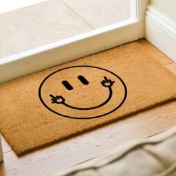 Funny Rude Smiley Face Design Doormat, Cartoon Design, Middle Finger Face, Doormat For A Humorous Entrance - thumbnail 2