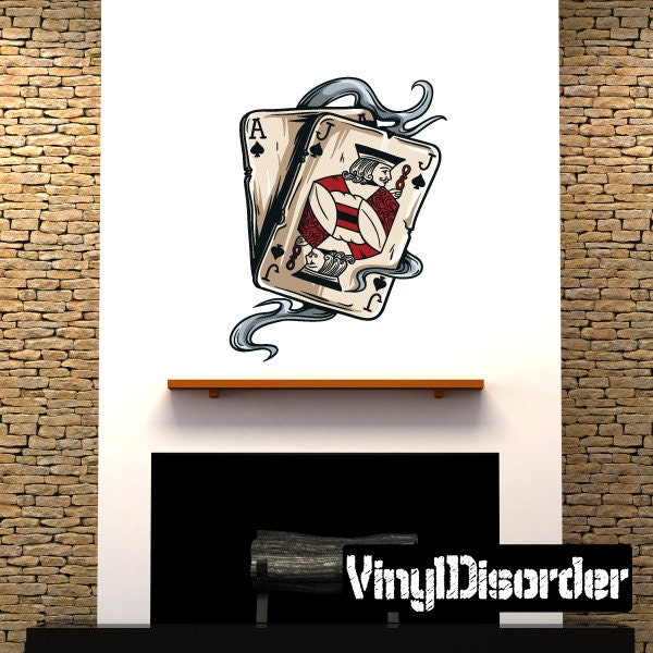 Gambling Poker Ace Jack Suited Wall Decal - Fabric Vinyl Removable & Reusable Gamblinguscolor008Et