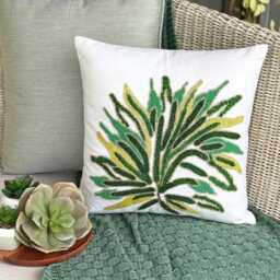 Green Linen, Beaded Nature & Floral Pattern, Modern Throw Pillow Cover/Euro Sham - Shrub - thumbnail 2