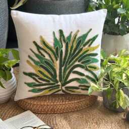 Green Linen, Beaded Nature & Floral Pattern, Modern Throw Pillow Cover/Euro Sham - Shrub - thumbnail 3