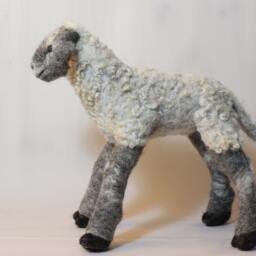 Needle Felted Lamb Sculpture Handmade Wool Animal Art - thumbnail 3
