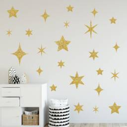 Kids Wall Sticker - Glitter Stars Decal Set Space Sparkles Art - thumbnail 1