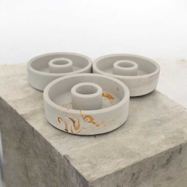 Handmade Concrete Candlestick Holder With Organic Beeswax Candle Set - image 1