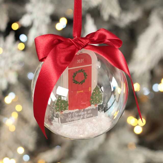 1st Christmas At A New Home Front Door Snowy Acrylic Tree Bauble Decoration - image 1