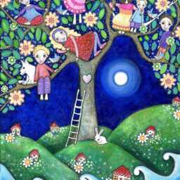 Summer House Art Print, Children in Tree, Whimsical Nursery Decor - thumbnail 2