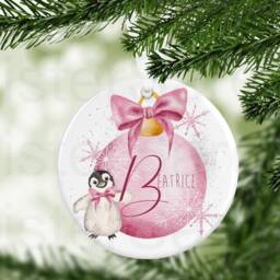 Kids Christmas Baby Girls Boys Personalised Bauble Gift Present Keepsake Penguin Tree Xmas Daughter Son Nephew Niece - thumbnail 2