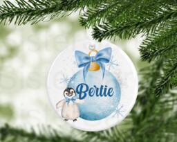 Kids Christmas Baby Girls Boys Personalised Bauble Gift Present Keepsake Penguin Tree Xmas Daughter Son Nephew Niece - thumbnail 1
