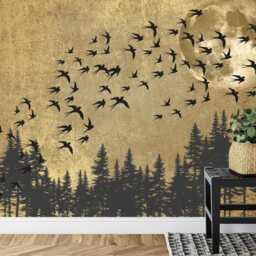 Japanese Moon Forest Birds Art Print, Peel & Stick Wallpaper Mural - thumbnail 3