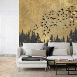 Japanese Moon Forest Birds Art Print, Peel & Stick Wallpaper Mural - thumbnail 2
