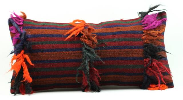 Handmade Kilim Lumbar Pillow Cover Vintage Turkish Rug - 12'' X 24'' - image 1