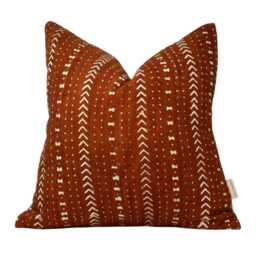 Rust Mud Cloth Pillow Cover African Woven Farmhouse - thumbnail 1