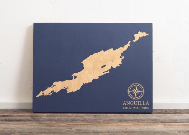 Anguilla, British West Indies Map - Engraved Wood Coastal Chart Wall Art Sign, Beach Home Decor Nautical Print, Unique Personalized Gift - image 1
