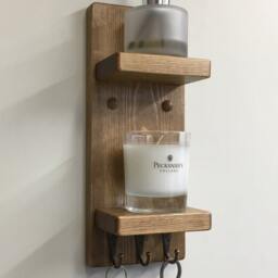 Handmade Oak Waxed Key Holder Double Shelf & Choice Of 3 Wax & Hook Finishes - thumbnail 2
