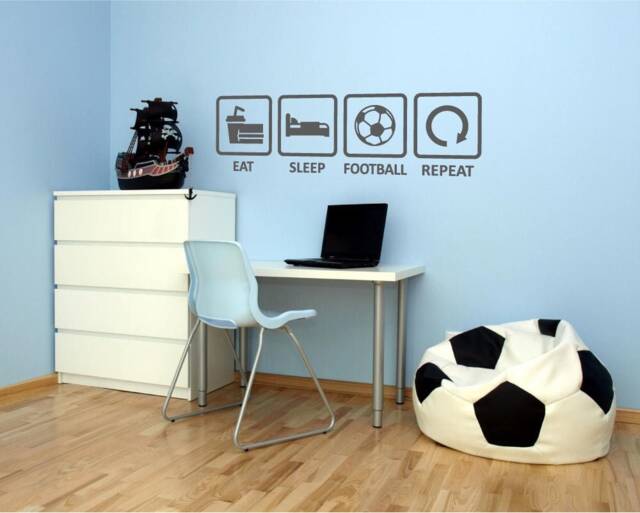 Eat Sleep Football Repeat Wall Sticker, Quote Decal, Decor, Art, Sticker - image 1