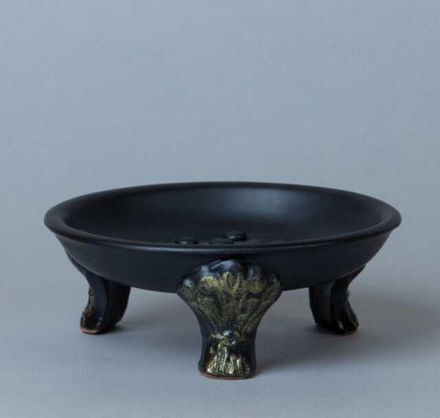 Victorian Style Ceramic Soap Dish, White & Black - Handmade Pottery Ring Holder - image 1