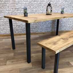 Industrial Steel Vertical Leg Straight Edge Rustic Dining Table - thumbnail 4
