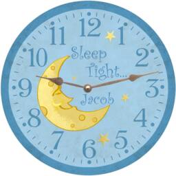 Personalized Blue Baby Clock With Moon - Custom Name Nursery Decor