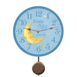 Personalized Blue Baby Clock With Moon - Custom Name Nursery Decor - thumbnail 2