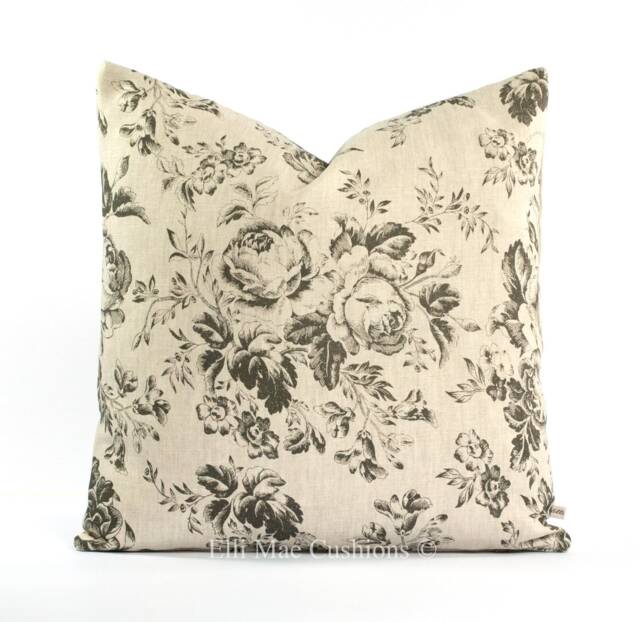 Cabbages & Roses Paris Rose Black Shabby Chic Cushion Pillow Cover - image 1