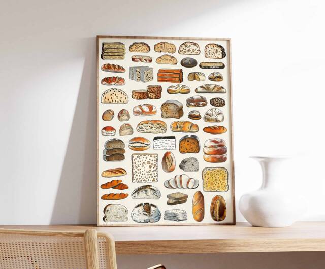 Bread Poster, Baking Print, Bakery Art Kitchen Decor, Food Art, Gift, Foodie Wall - image 1
