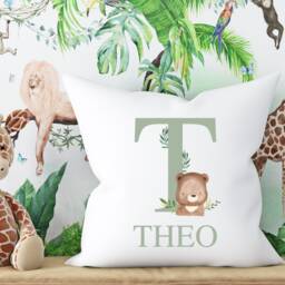 Personalised Sage Green Bear Cushion, Baby Nursery, Safari Bedroom, Woodland Gift For Newborn, Accessories Boys - thumbnail 3