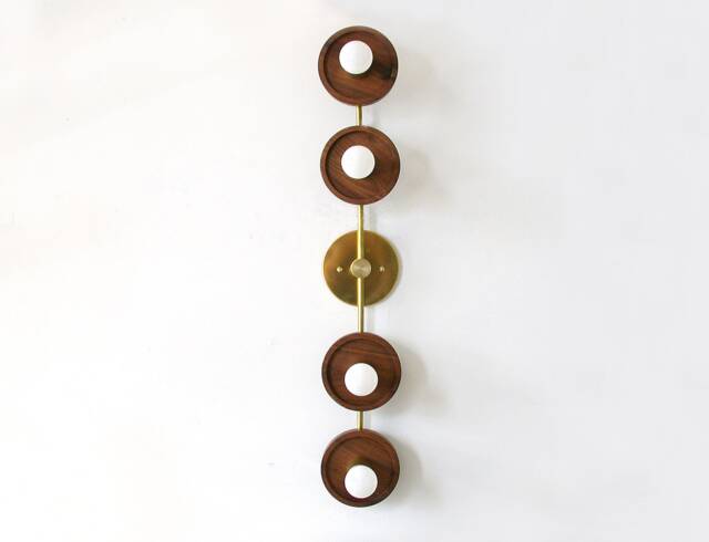 Quattro Walnut & Brass Long Sconce Light Living Room Wall Fixture Entry Foyer - image 1