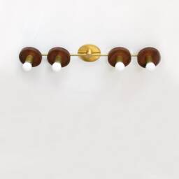 Quattro Walnut & Brass Long Sconce Light Living Room Wall Fixture Entry Foyer - thumbnail 4