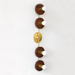 Quattro Walnut & Brass Long Sconce Light Living Room Wall Fixture Entry Foyer - thumbnail 3