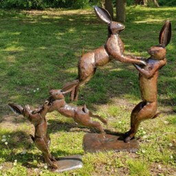 Handcrafted Recycled Metal Boxing Hares. Garden Outdoor Sculptures. - Safe Place To Leave Parcel Needed - Large Box Delivery - thumbnail 3