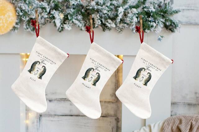 Personalised First Christmas As A Family Of Three Decoration, Keepsake Stockings, Gifts, Gifts - image 1