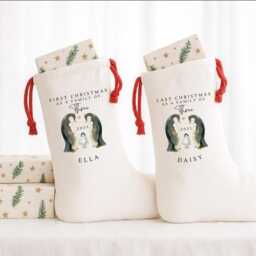 Personalised First Christmas As A Family Of Three Decoration, Keepsake Stockings, Gifts, Gifts - thumbnail 3