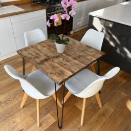 Handmade Reclaimed Wood Dining Table - Rustic Industrial Square Scaffold Board With Hairpin Legs - thumbnail 2