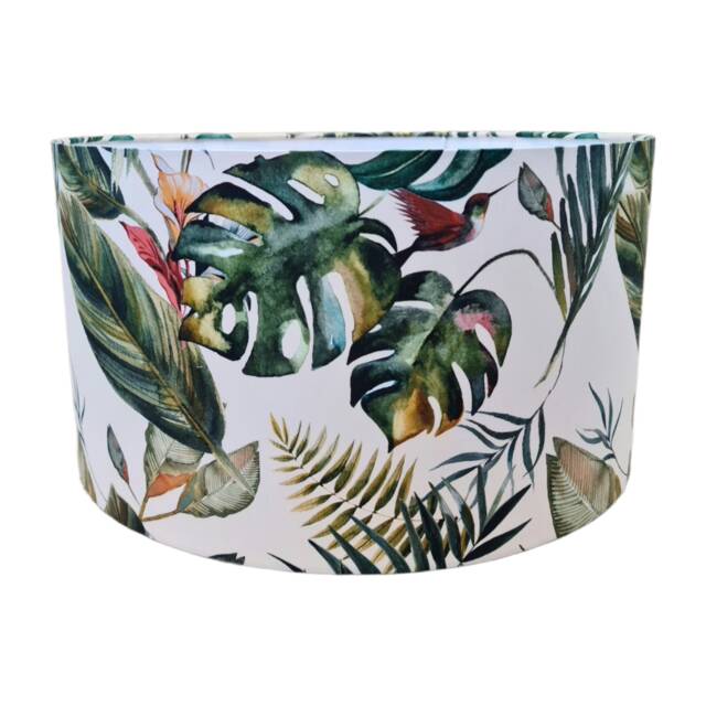 Tropical Jungle Leaf Drum Lampshade Hummingbird Print, Us Harp Fitting - image 1