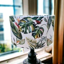 Tropical Jungle Leaf Drum Lampshade Hummingbird Print, Us Harp Fitting - thumbnail 2