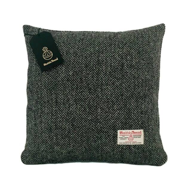 Harris Tweed Cushion Cover - Double Sided With Concealed Ykk Zip Black & Grey/White Herringbone 100% Wool All Sizes Available - image 1